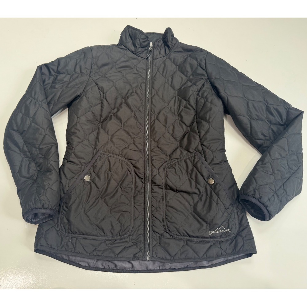 Eddie Bauer Womens Black Diamond Quilted Full Zip Jacket Size S